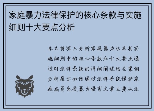 家庭暴力法律保护的核心条款与实施细则十大要点分析